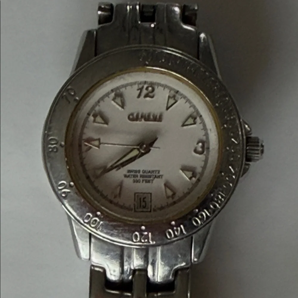 Vintage Geneve Stainless Steele Water Resistant Watch New Battery Swiss Quartz